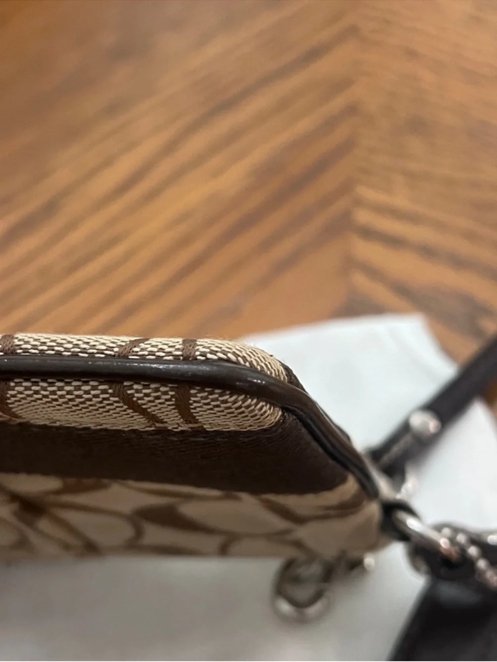 Coach Signature Canvas Brown Wristlet Coin Pouch w/ Dust Bag LIKE NEW